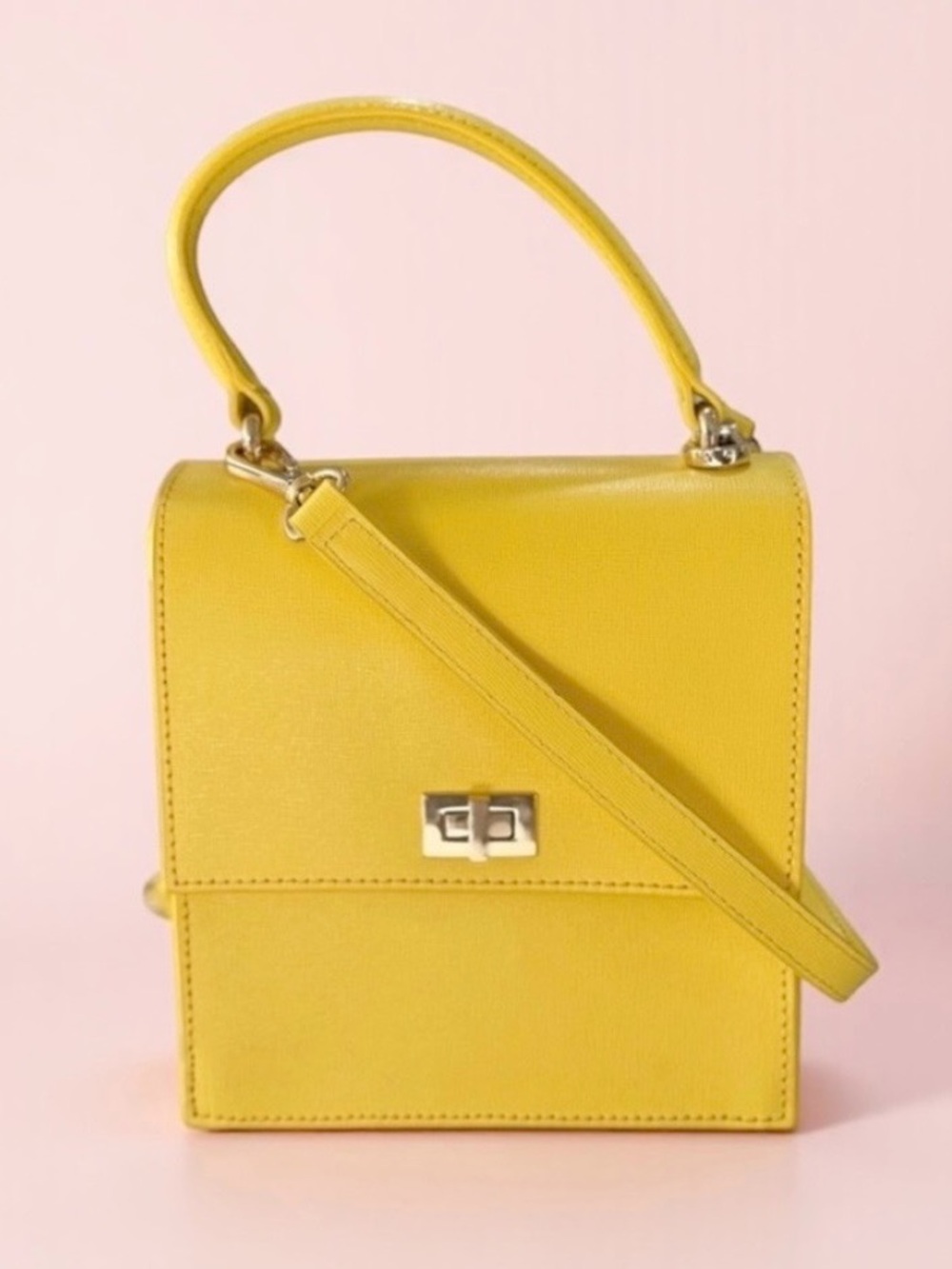 Neely & Chloe NO. 19 THE MINI LADY BAG YELLOW SAFFIANO GENUINE LEATHER